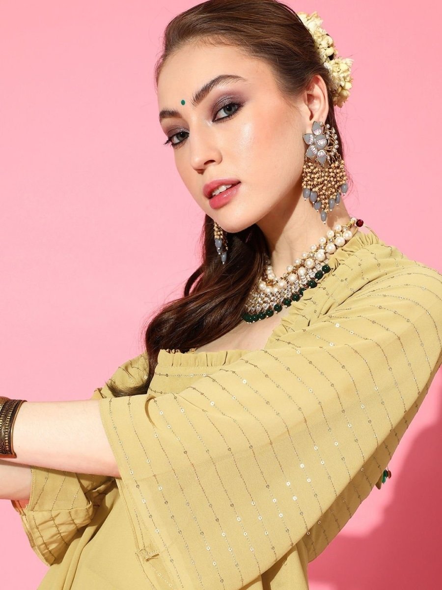 Gold Embroidered Kurta with Sharara - inddus-us