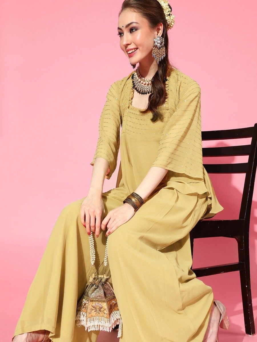 Gold Embroidered Kurta with Sharara - inddus-us