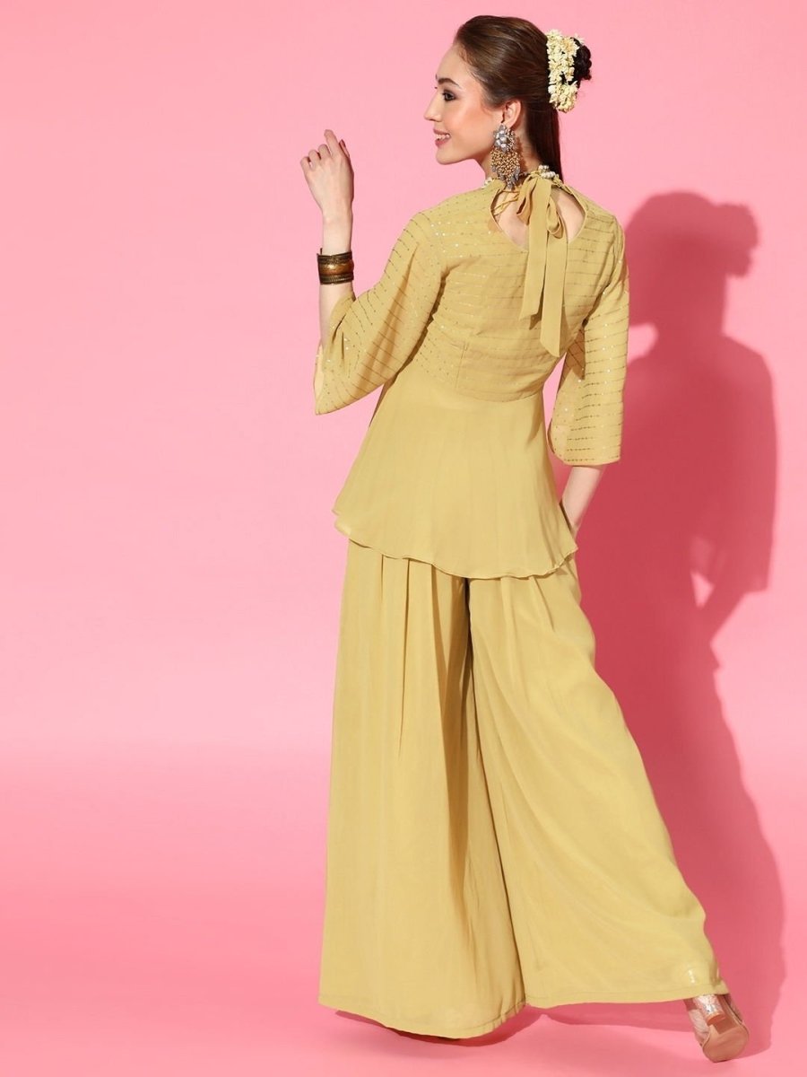 Gold Embroidered Kurta with Sharara - inddus-us