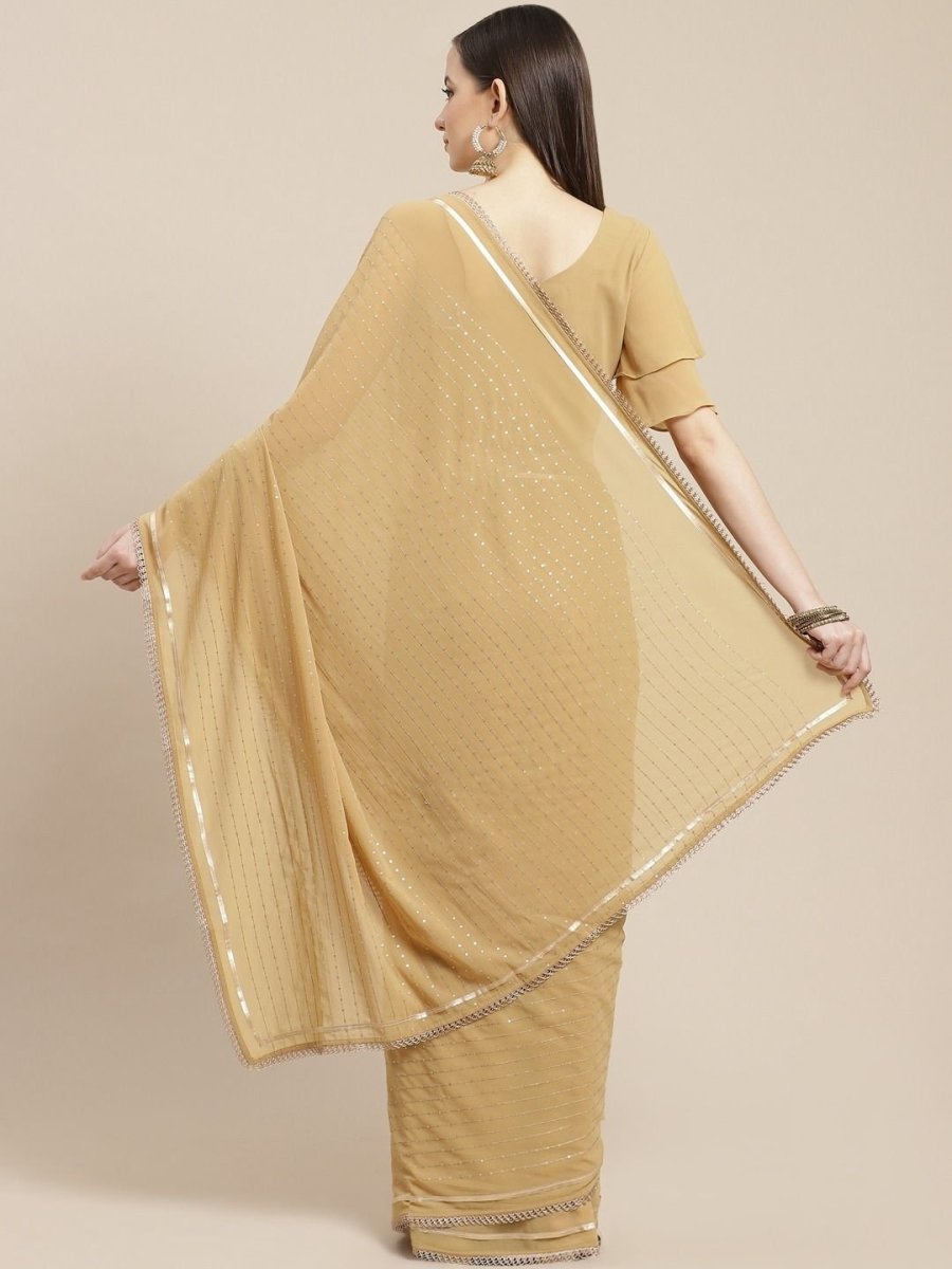 Gold Sequinned Saree - inddus-us