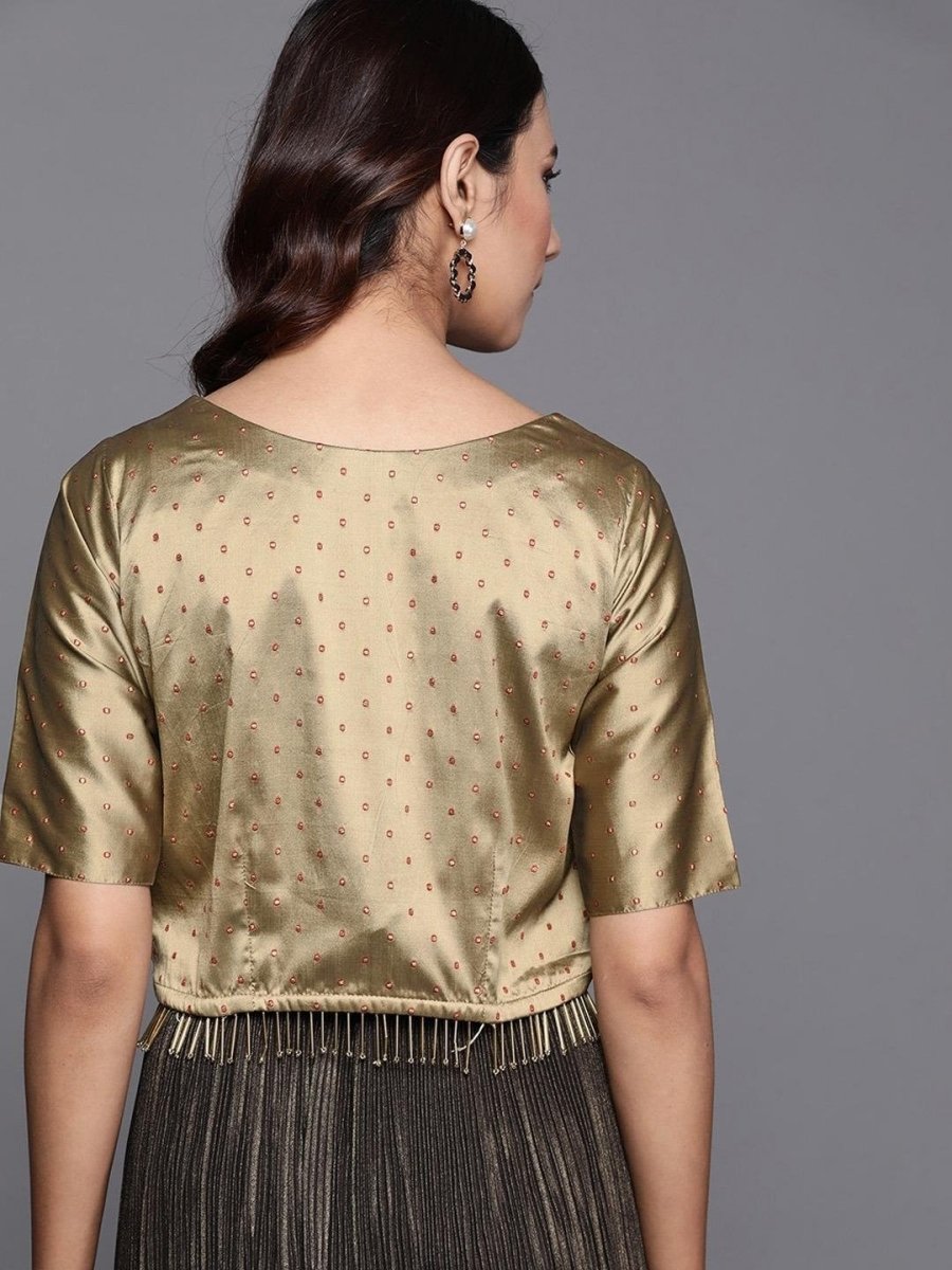 Golden Zari Self Design Top - inddus-us