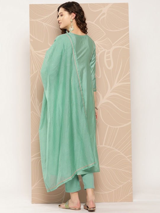 Gotta Patti Chanderi Cotton Kurta with Trousers & With Dupatta - Inddus.com