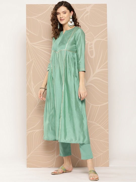 Gotta Patti Chanderi Cotton Kurta with Trousers & With Dupatta - Inddus.com