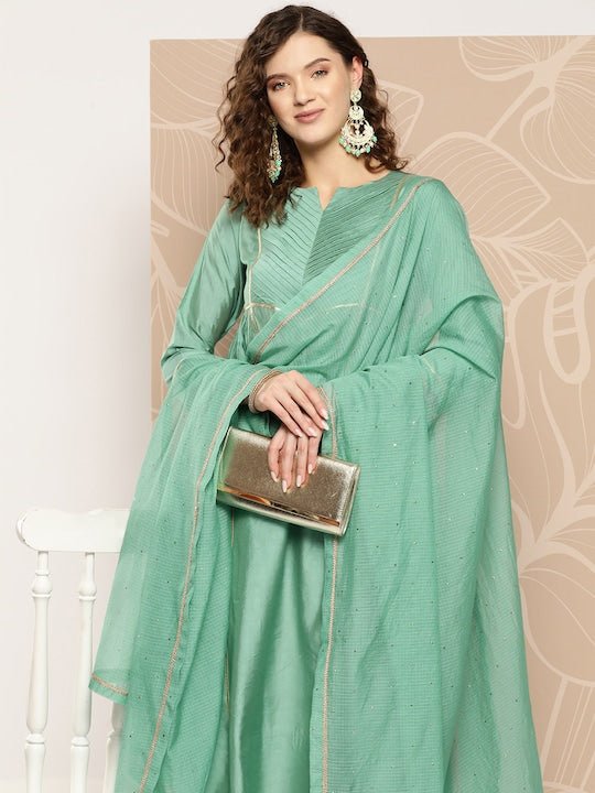 Gotta Patti Chanderi Cotton Kurta with Trousers & With Dupatta - Inddus.com