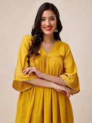 Gotta Patti Detailed V-Neck Flared Sleeves Pure Silk Kurta with Palazzos - Inddus.com