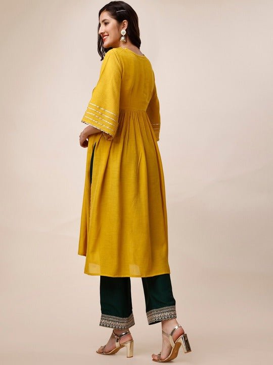 Gotta Patti Detailed V-Neck Flared Sleeves Pure Silk Kurta with Palazzos - Inddus.com