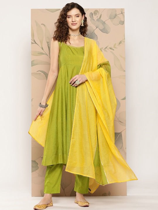 Gotta Patti Pure Cotton Kurta with Trousers & With Dupatta - Inddus.com