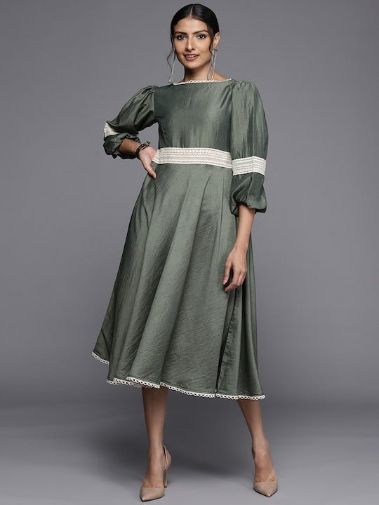 Green A-Line Midi Dress – Inddus.com