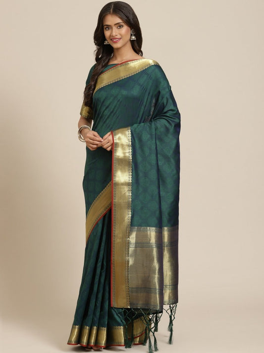 Green and Blue Dual Tone Zari Woven Banarasi Saree - Inddus.com