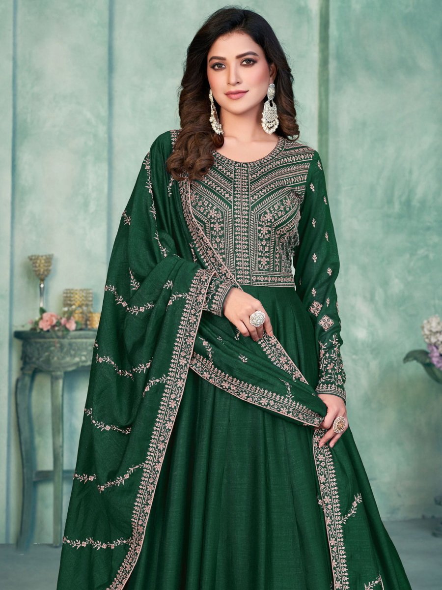 Green Art Silk Festive-Wear Anarkali-Suit - Inddus.com