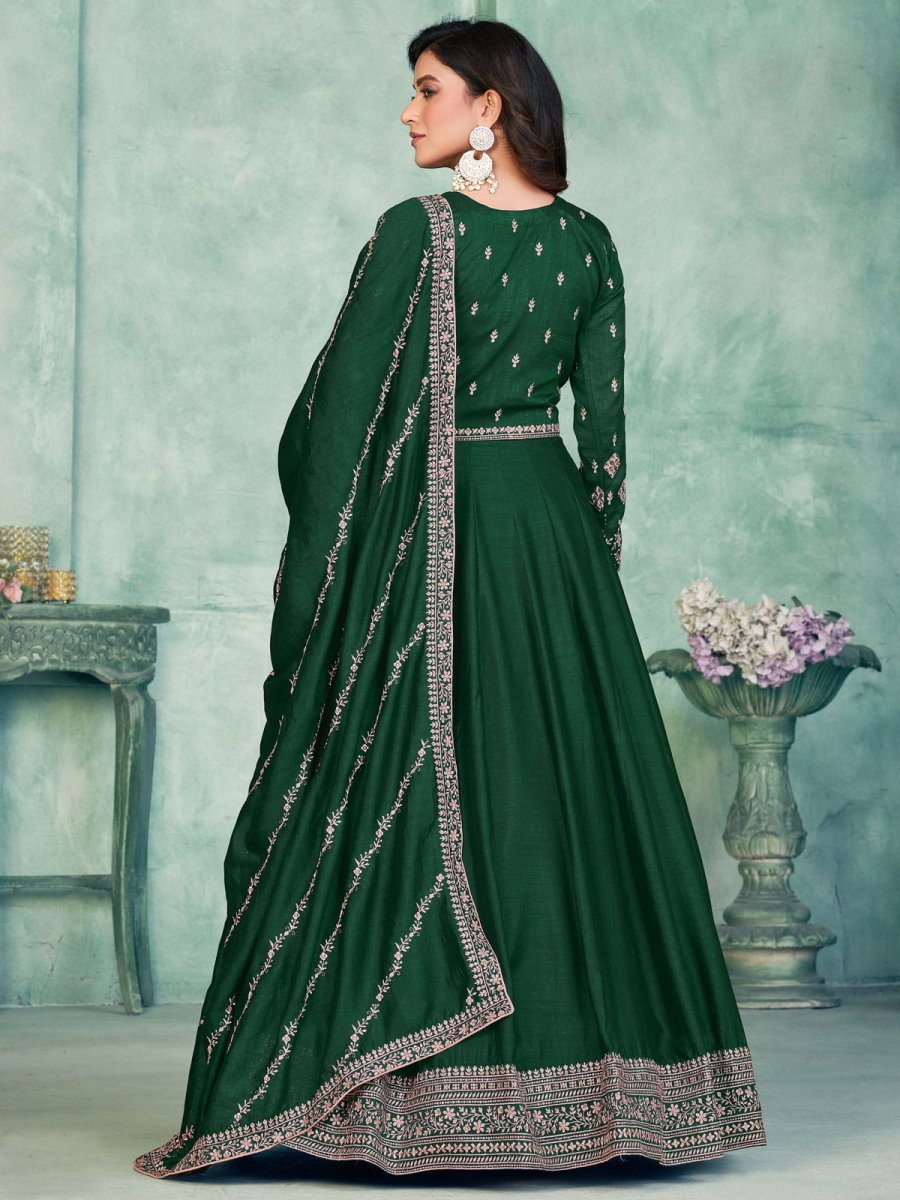 Green Art Silk Festive-Wear Anarkali-Suit - Inddus.com