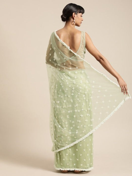 Green Embellished Net Saree