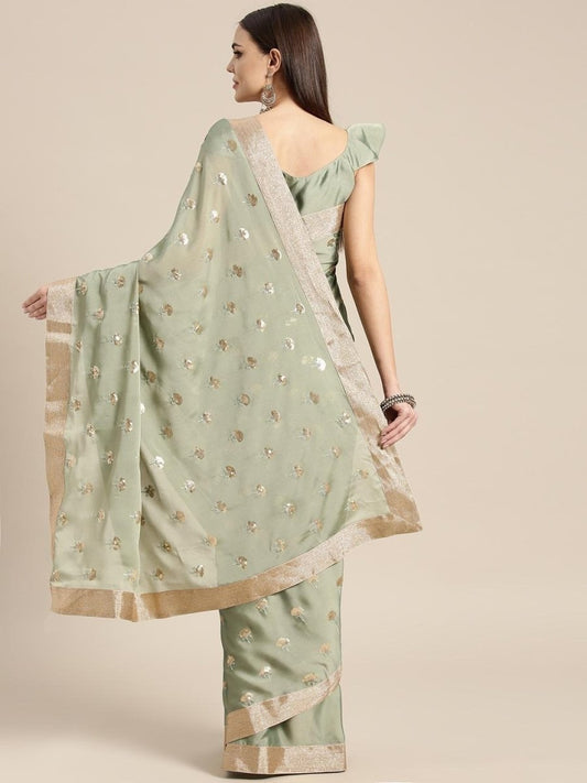 Green Embellished Party Wear Saree (IND-ISR-4073) - inddus-us