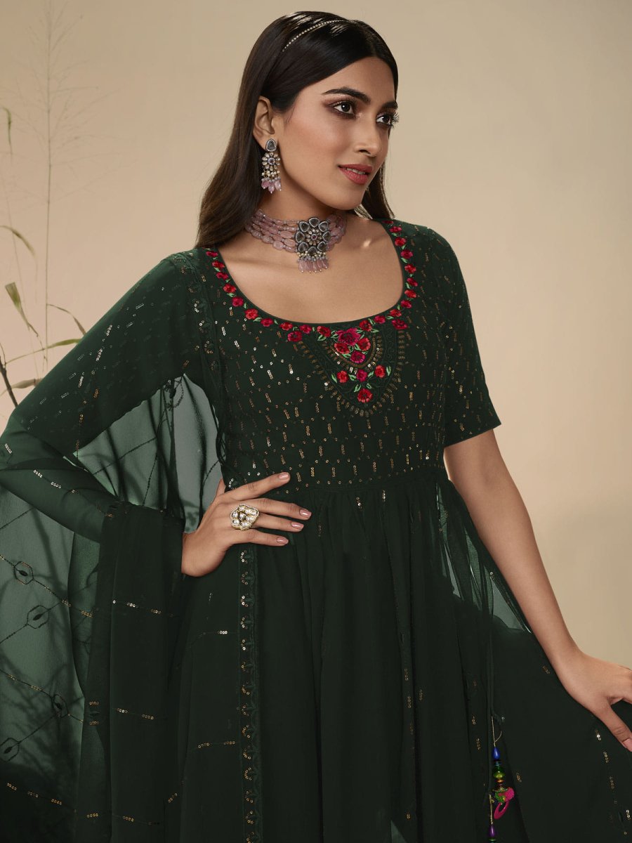 Green Embroidered Partywear Palazzo Suit - Inddus.com