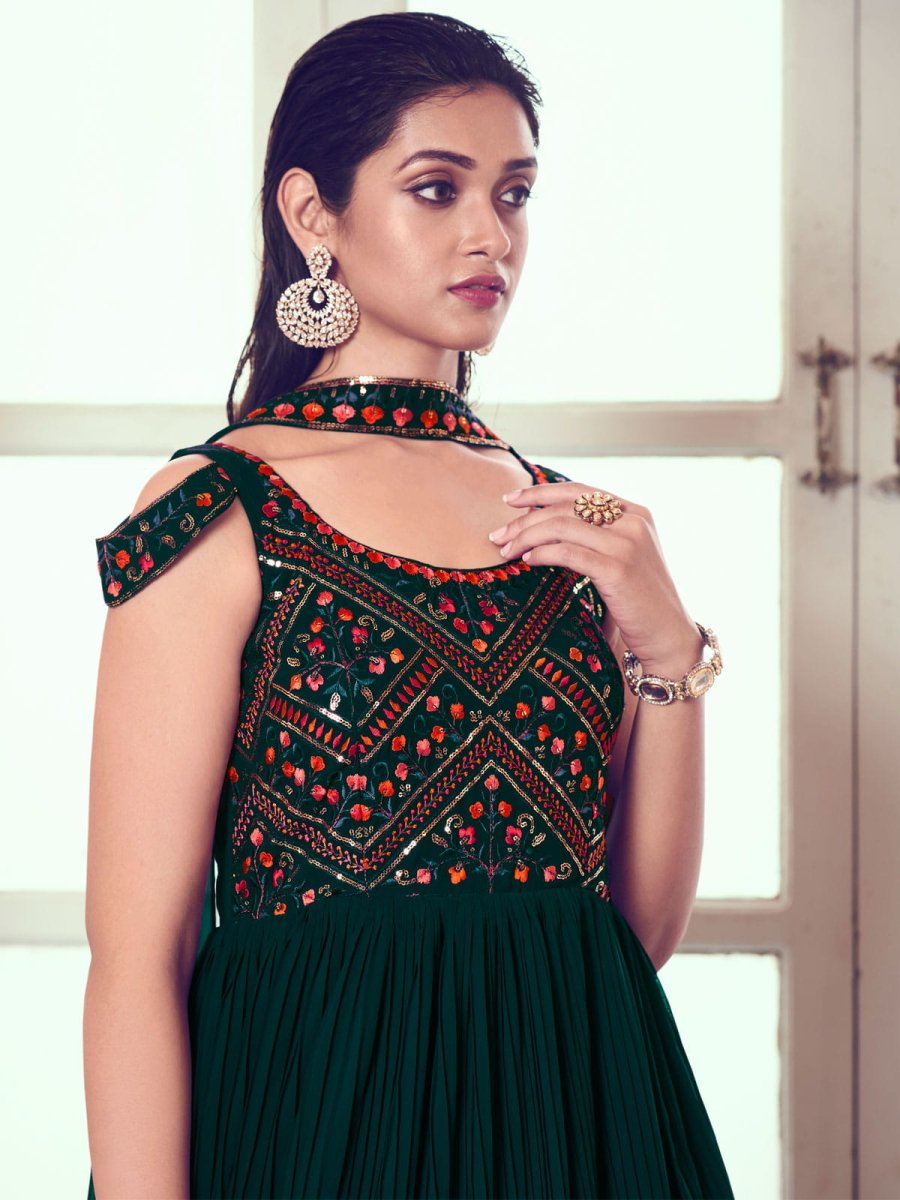 Green Georgette Partywear Gown - Inddus.com