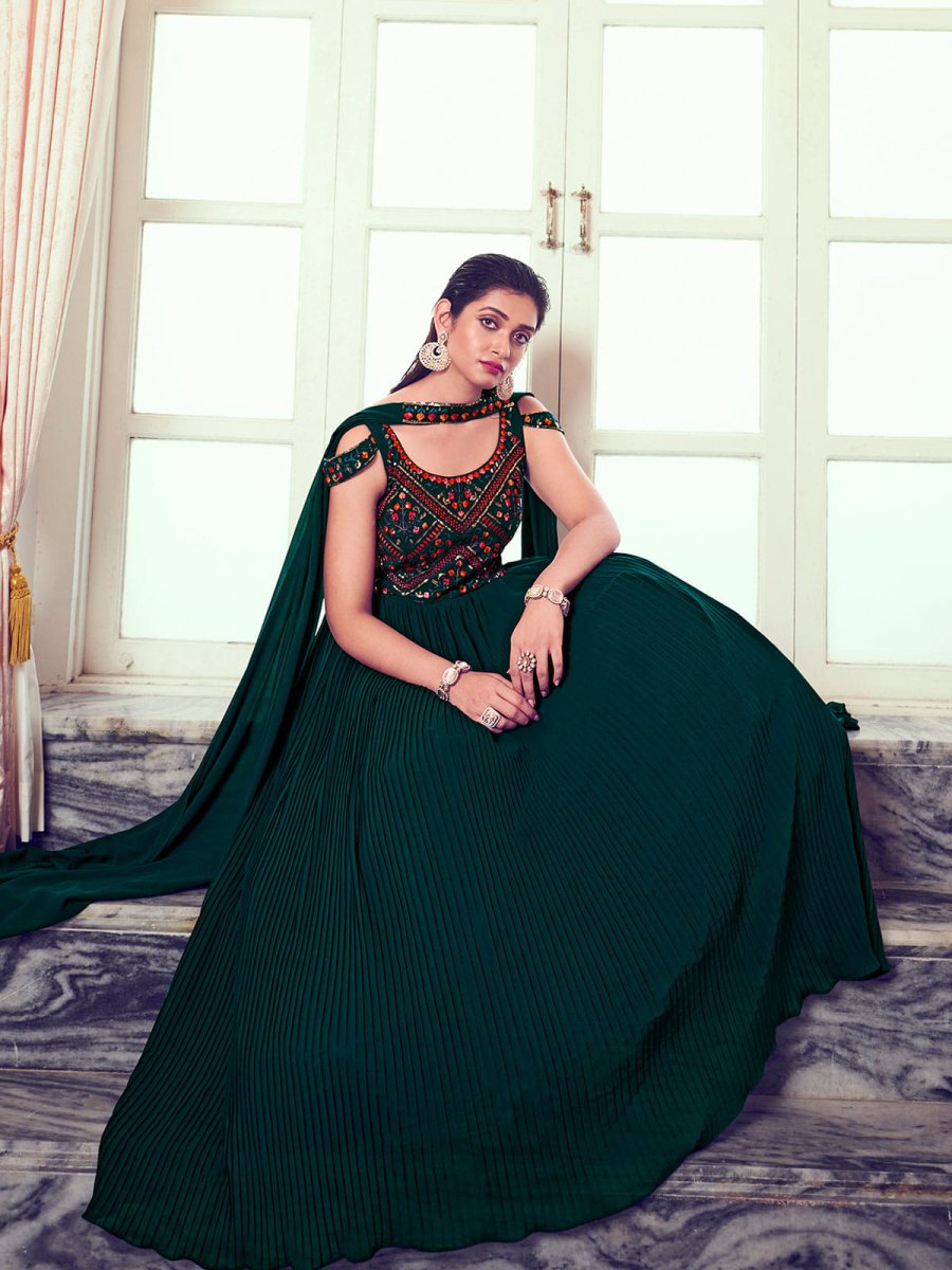 Green Georgette Partywear Gown - Inddus.com