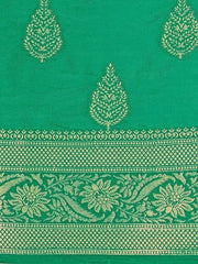 Green & Gold-Toned Woven Design Zari Silk Blend Saree - Inddus.com