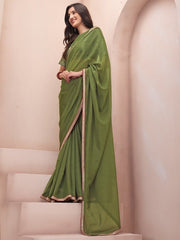 Green & Maroon Embroidered Organza Saree