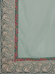 Green Paisley Embroidered Net Saree - Inddus.com