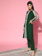 Green Silk Blend Embroidered with Salwar Kameez Duppata - Inddus.com