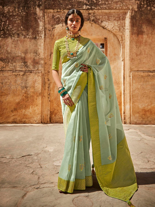 Green Silk festive wear Saree - Inddus.com