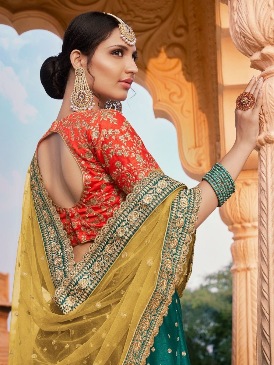 Green Silk Partywear Lehenga Choli - Inddus.com