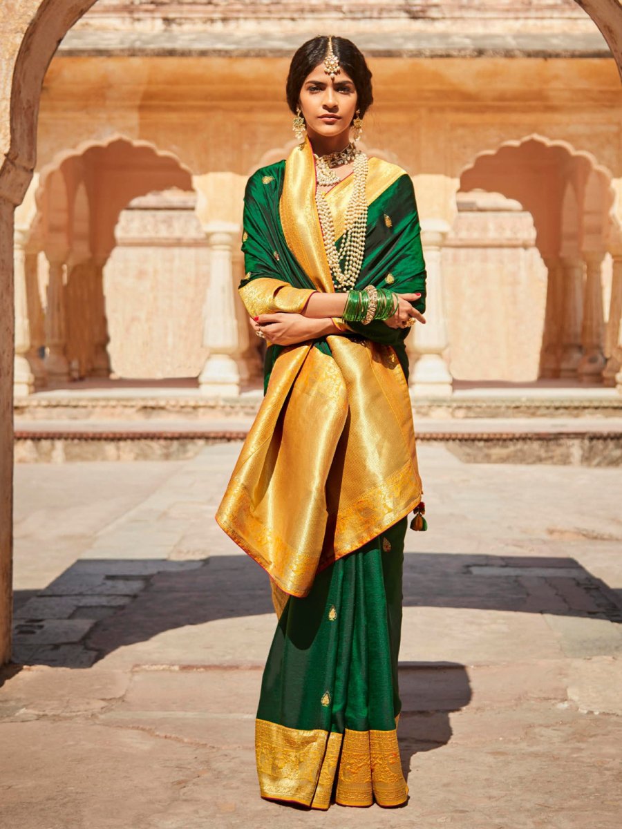 Green Silk Partywear Saree - Inddus.com