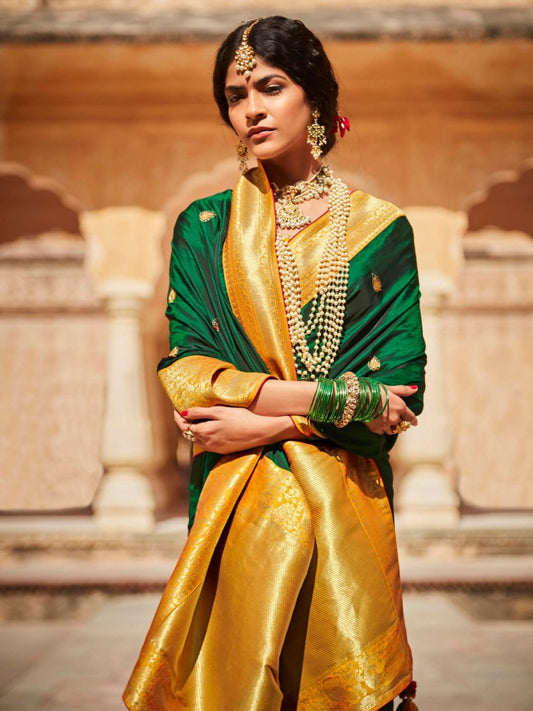 Green Silk Partywear Saree - Inddus.com