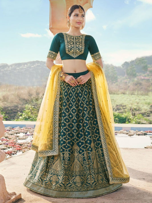 Green Silk Wedding Lehenga Choli - Inddus.com