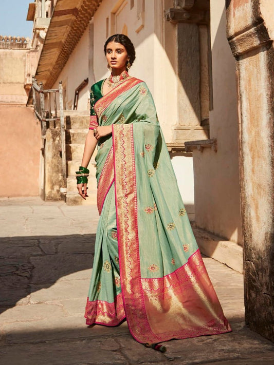 Green Silk Wedding Saree - Inddus.com