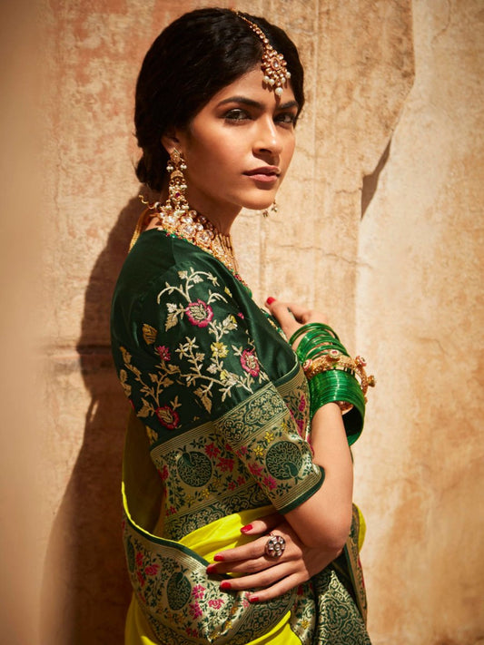 Green Silk Wedding Saree - Inddus.com