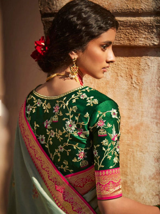 Green Silk Wedding Saree - Inddus.com