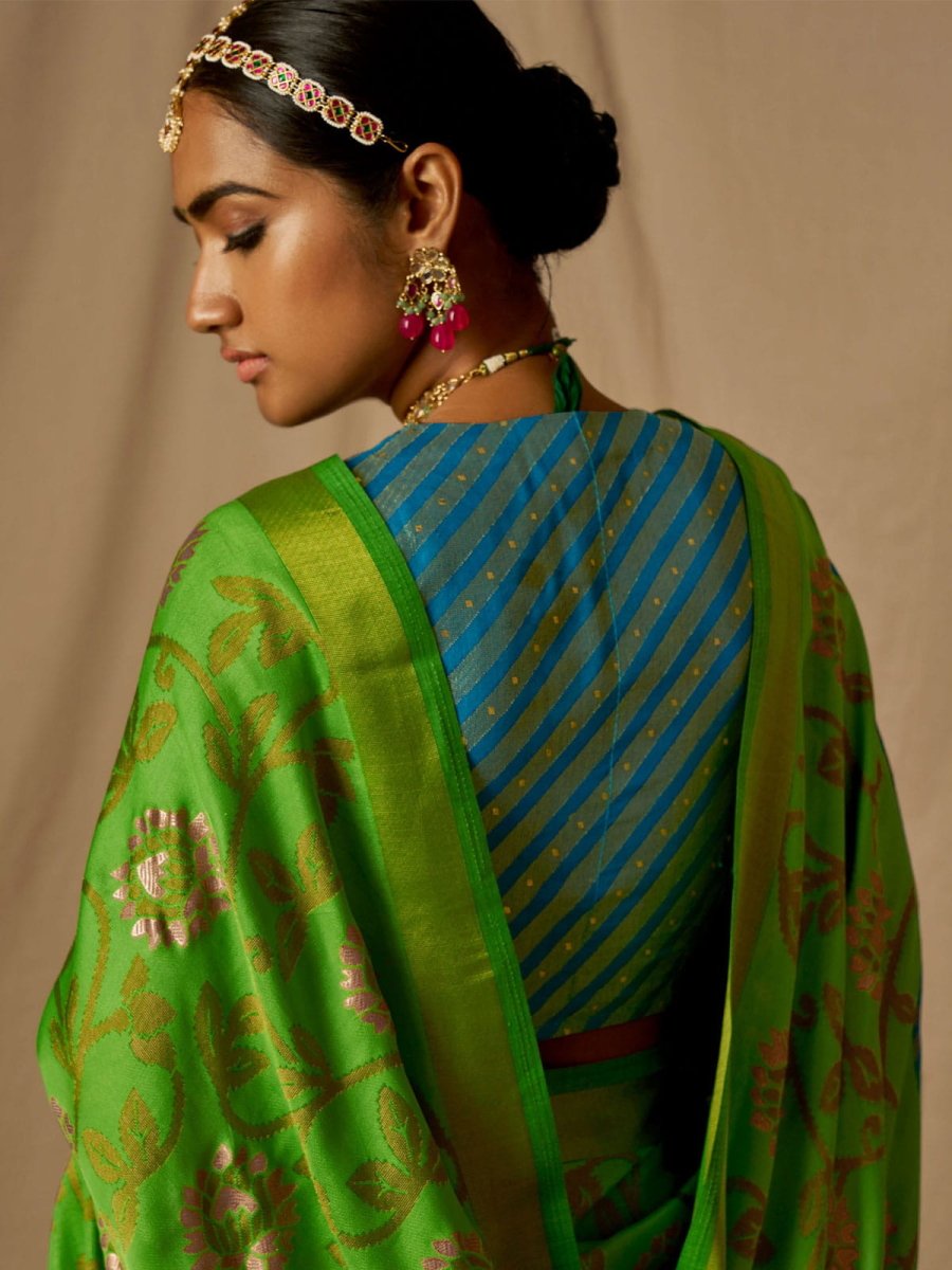 Green Soft Silk Woven Design Saree - Inddus.com