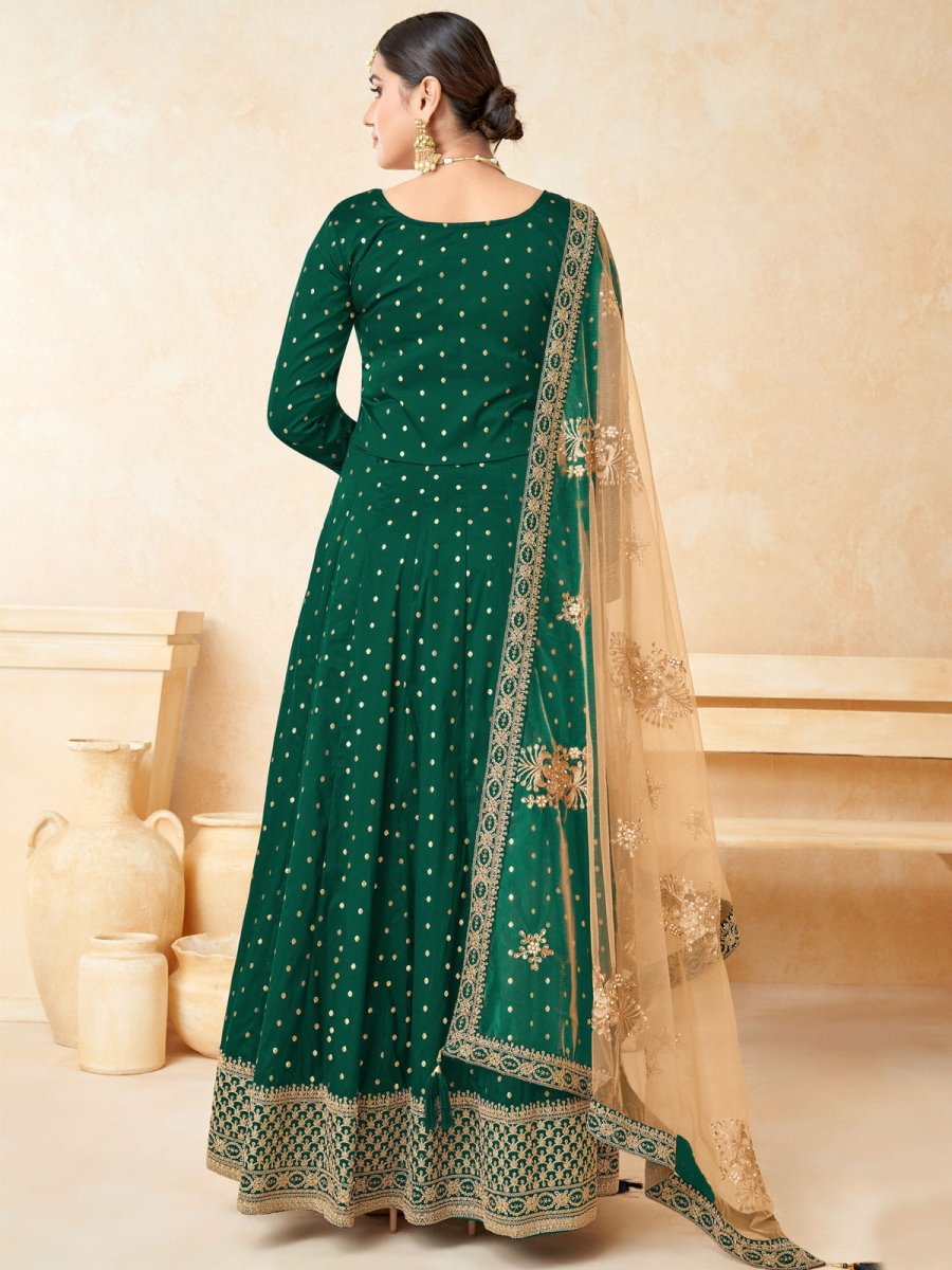 Green Tafeta Butti Partywear Anarkali Suit - Inddus.com