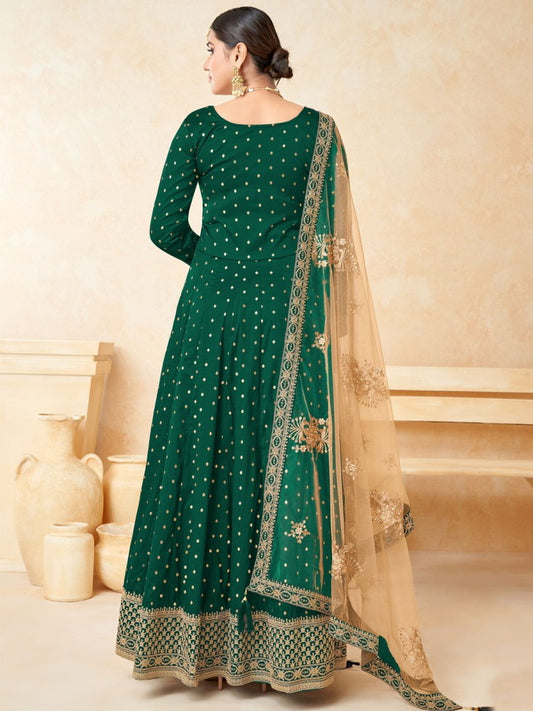 Green Tafeta Butti Partywear Anarkali Suit - Inddus.com