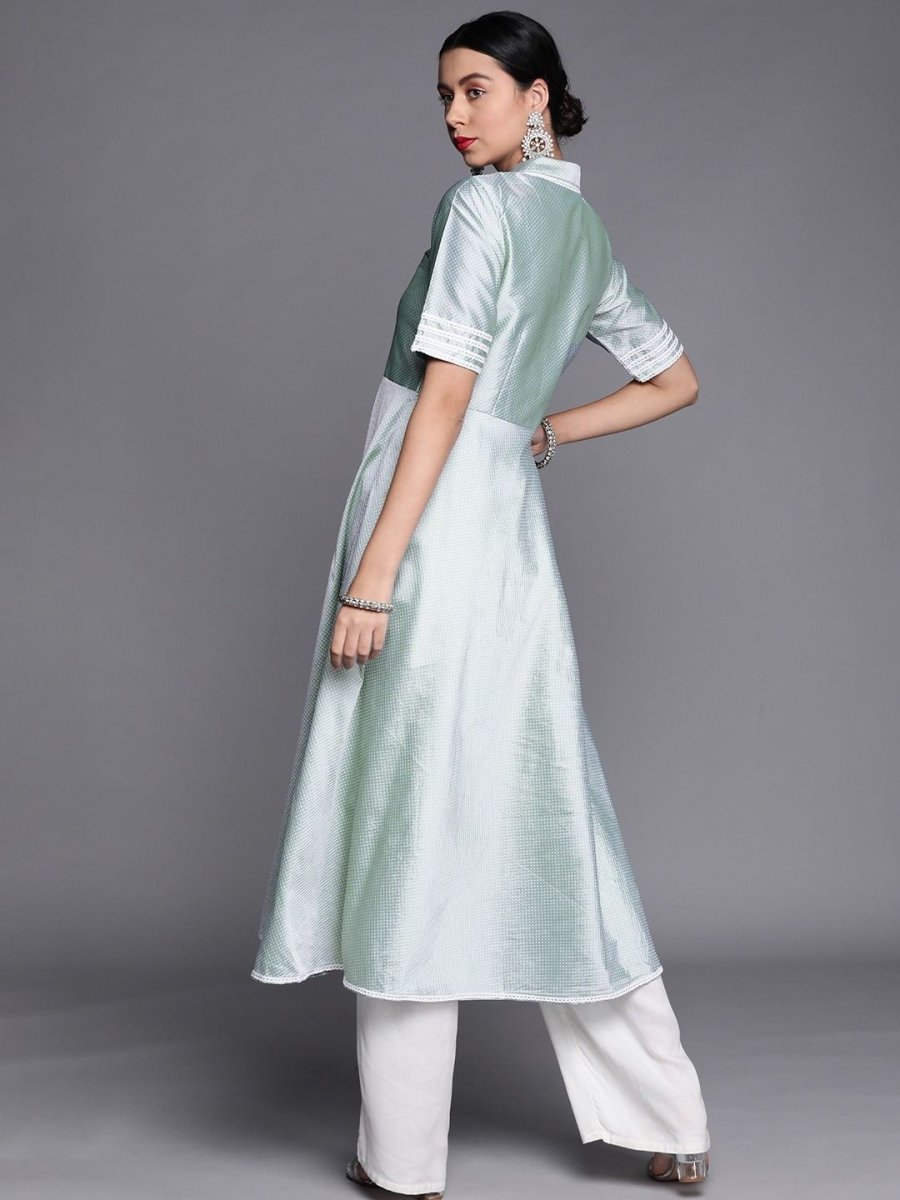 Green Woven Yoke Kurta - Inddus.com