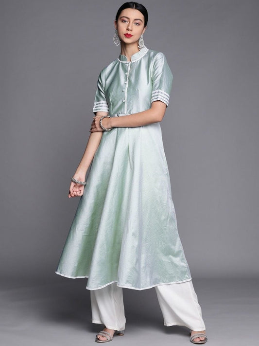 Green Woven Yoke Kurta - Inddus.com