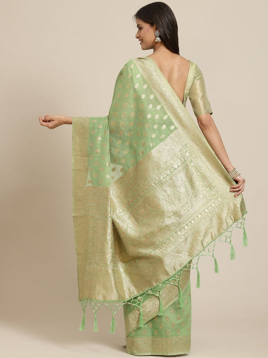 Green Zari Woven Banarasi Saree - Inddus.com