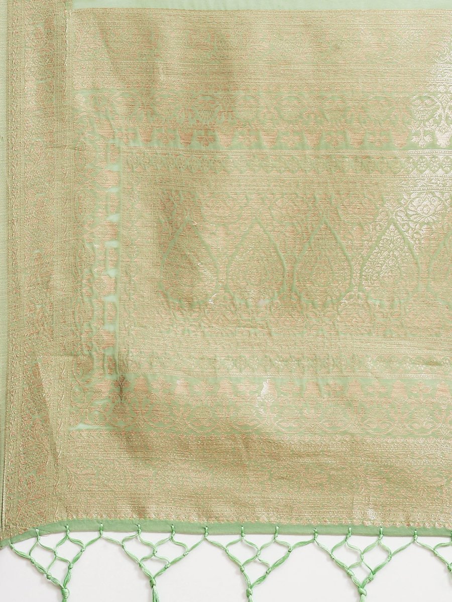 Green Zari Woven Banarasi Saree - Inddus.com