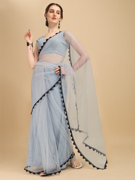 Grey And Black Color Jaquard Work Silk Saree – bollywoodlehenga