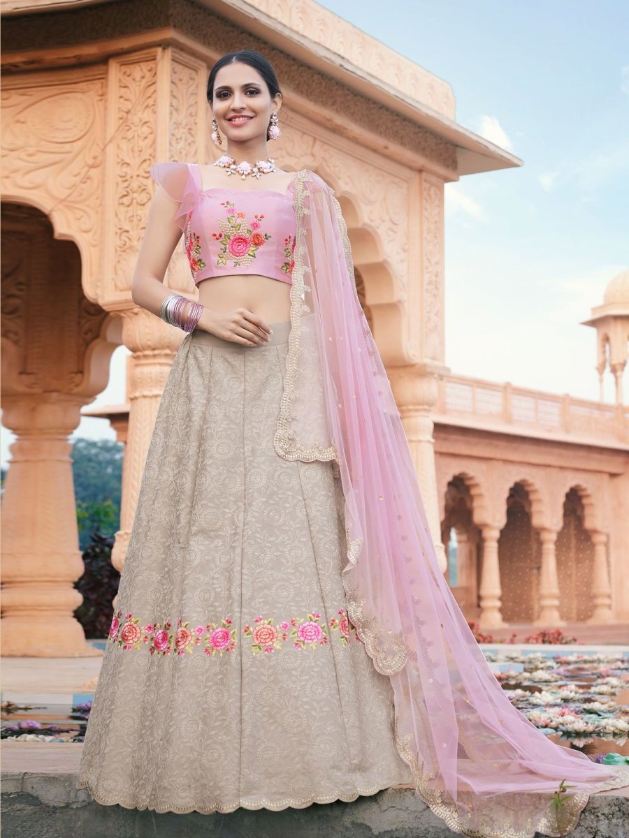 Grey Satin Festive Lehenga Choli - Inddus.com