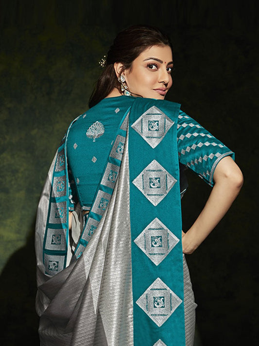 Grey Silk Traditional Saree - Inddus.com