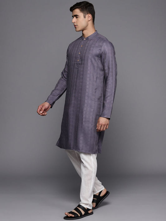 Grey Striped Solid Kurta - Inddus.com