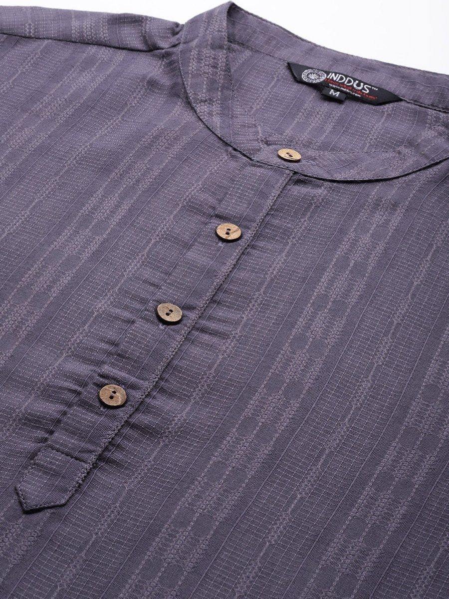 Grey Striped Solid Kurta - Inddus.com