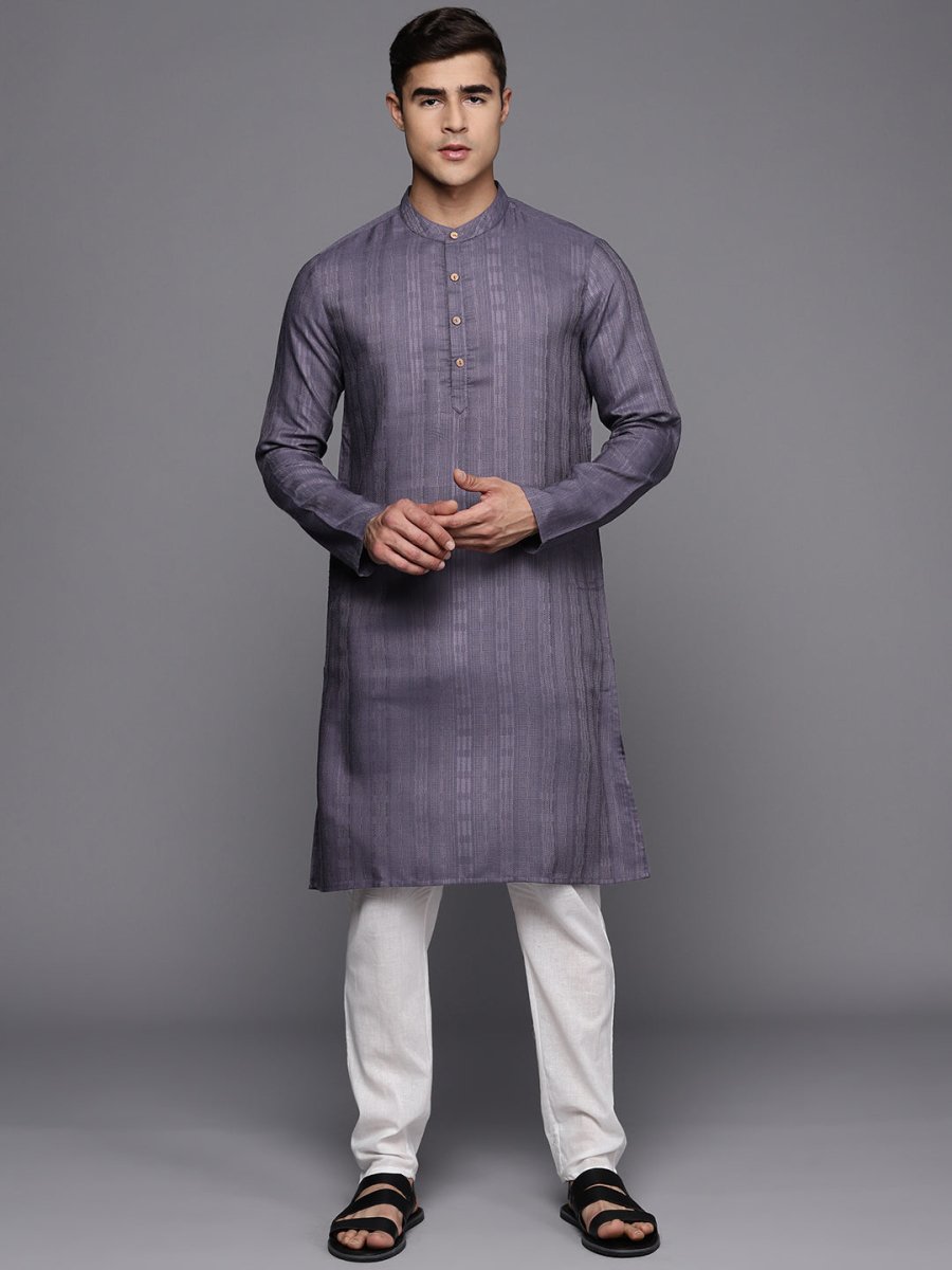 Grey Striped Solid Kurta - Inddus.com