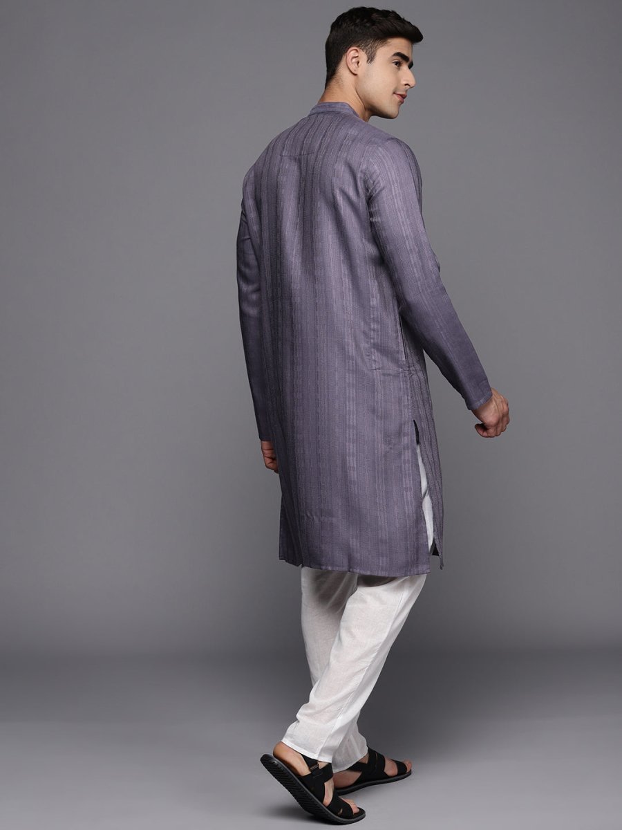 Grey Striped Solid Kurta - Inddus.com