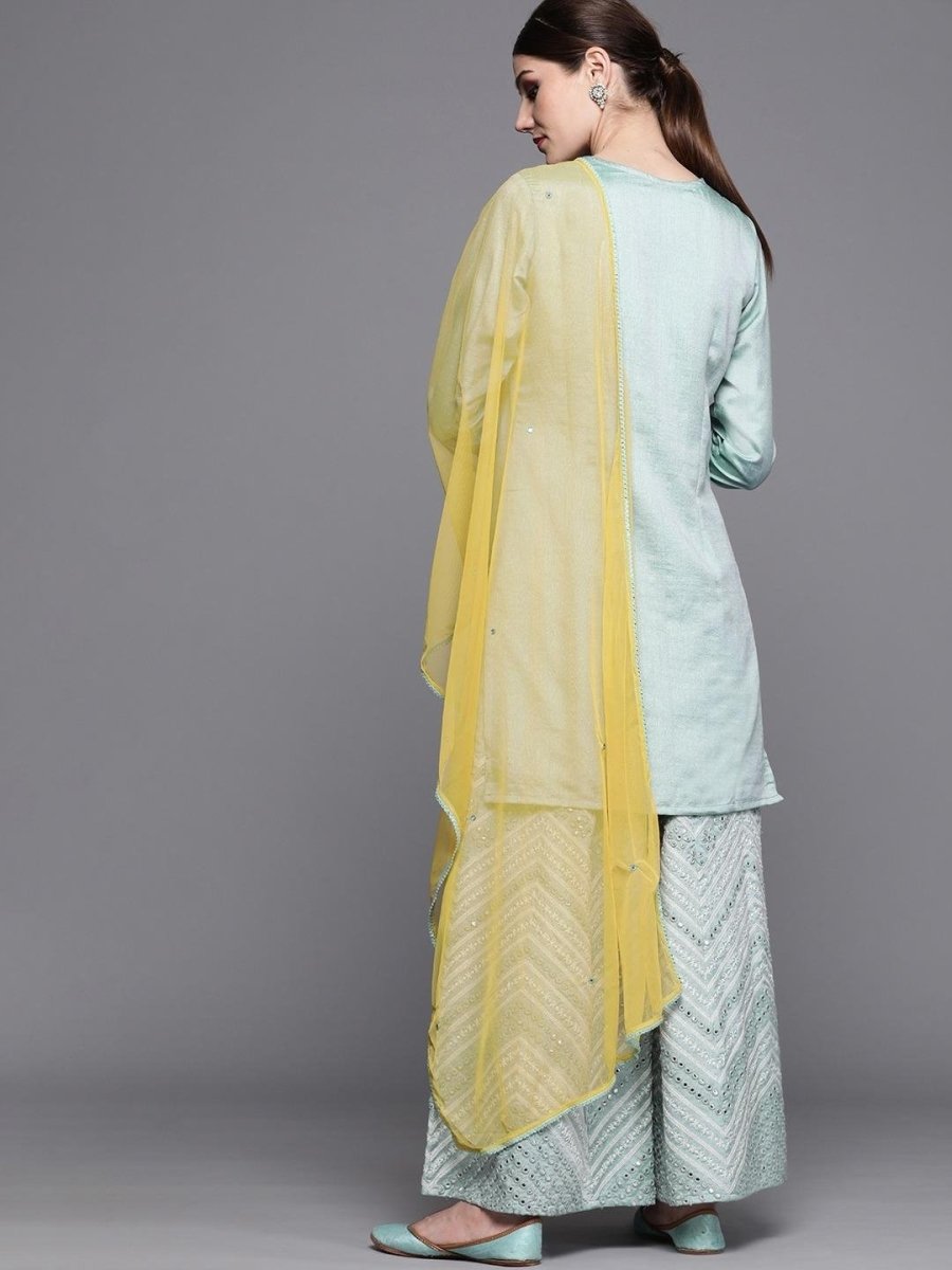 Inddus Blue Solid Kurta with Palazzos & Dupatta - inddus-us