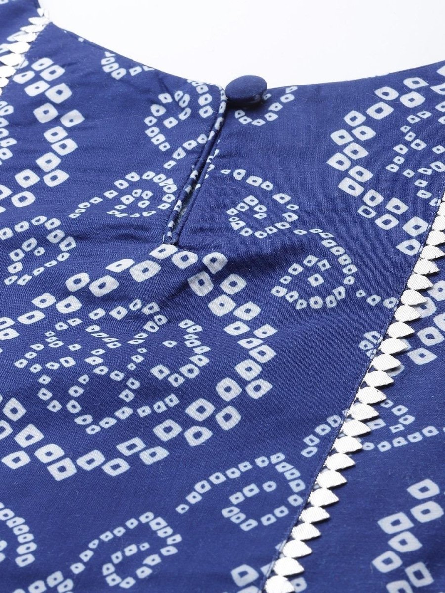 Inddus Blue & White Bhandhani Printed Kurta with Trousers - Inddus.com