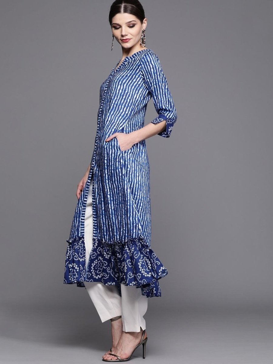 Inddus Blue & White Striped A-Line Kurta - Inddus.com