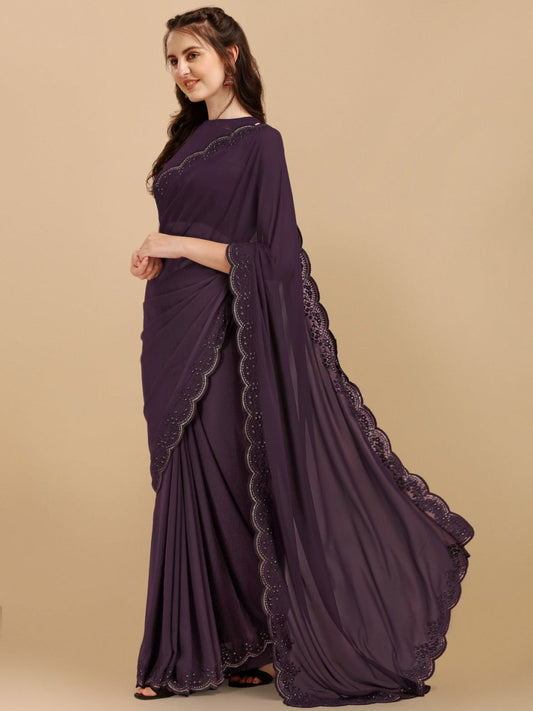 Inddus Mauve Embroidered Saree - Inddus.com